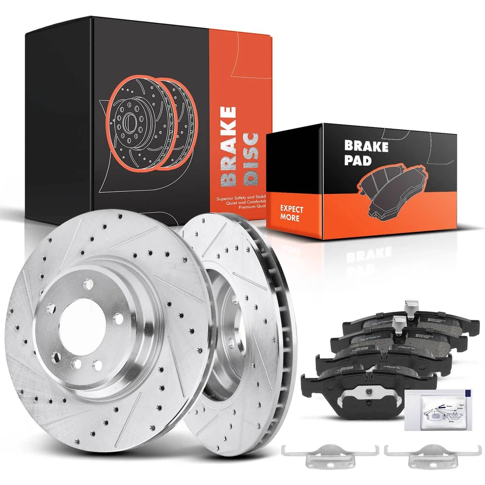 Rotor delantero perforado y pastillas de freno de cerámica para BMW 335i 2007-2013 335d 335is 335xi Foto 1 de 4