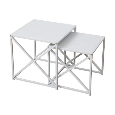 Beistelltisch 2er Set Kaffeetisch Wohnzimmertisch Metalltisch Couch GEMO Weiß - Bild 1 von 4