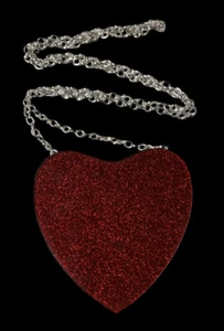UTERQUE RED SHIMMER HEART CLUTCH OR CROSSBODY HARD SHELL REMOVABLE CHAIN  - Picture 1 of 12