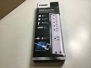 Prime Wire Cable PB525106 Surge Protector 6 Outlet Dual USB Port 1800 White