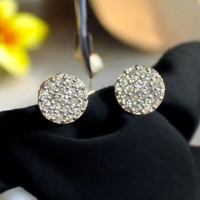 Brincos Pave 0,80 cts redondo corte brilhante F/VS1 diamante cravejado Hallmark ouro 14K - Imagem 1 de 4