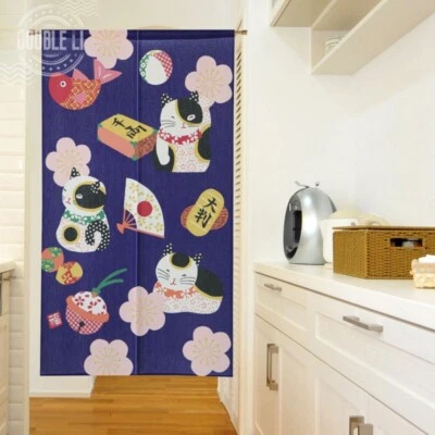 JAPONÉS Noren Cortina Puerta Puerta Divisor Tapiz Cortinas Lindo Maneki Neko Gato Foto 1 de 4