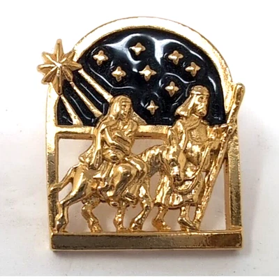 复古雅芳珠宝圣诞胸针玛丽·约瑟夫伯利恒之星金色 — 第 1/4 张图片