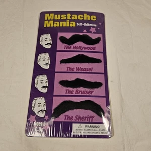 Mustache Mania Self-Adhesive Fake Mustaches Costume Party Set Ages 5 Up Novelty - Picture 1 of 3