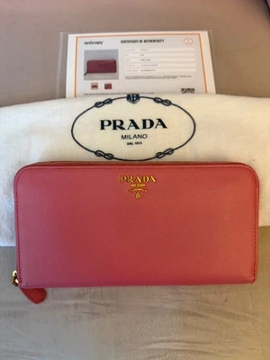 Prada Candy Pink  Saffiano Leather Zip Around Wallet With Dustbag - Image 1 of 4