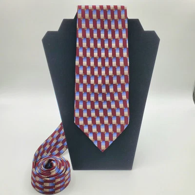 Vintage Barrington Burgundy Blue Hand Made 100% Silk Mens Neck Tie Made In China - Image 1 of 3