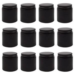 4oz Black Coated Glass Jars 12pk; Cosmetic Jars w/ Black Metal Lids - Picture 1 of 10