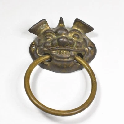 Anillo cabeza guardián perro foo león feng shui vintage de latón tirador Foto 1 de 4