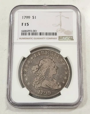1799 Draped Bust Silver $1 Dollar ~ NGC VF15 - Image 1 of 2