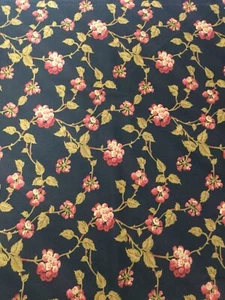 Floral Red And Gold On Black Bkgd. Moda Looking Back 367 Color 13 - Picture 1 of 3