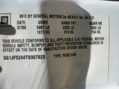 Used Speedometer Gauge fits: 1996 Chevrolet Cavalier AT w/tachometer 3 speed clu - Image 1 of 4