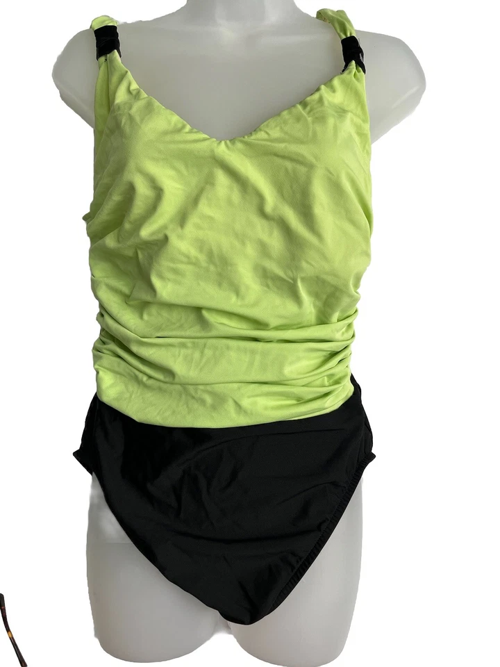 Maiô Miraclesuit vintage peça única com aro controle de barriga verde preto tamanho 16 EUA - Imagem 1 de 4