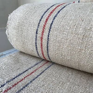 Red blue stripe Organic Stair Runner Hemp Grain Sack Fabric Stripes Striped An - Picture 1 of 10
