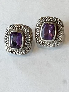 Amethyst Sterling Filigree Statement Stud Earrings Rectangle Purple EUC - Picture 1 of 5