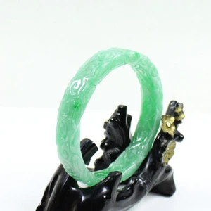 65mm Chinese Hand-carved Green Jadeite Jade Gems Bangle Bracelet j7968 - Picture 1 of 12