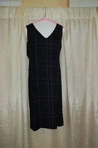 Vestido para mujer Carolina Herrera sin mangas negro/púrpura tweed a cuadros lana talla 14 - Imagen 1 de 12
