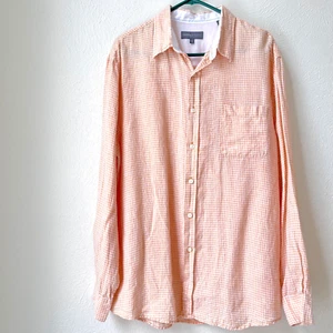 Tricots St. Raphael 100% Leinen Hemd mit Knopfleiste Herren Gr. XL weiß Safran Gingham - Bild 1 von 6