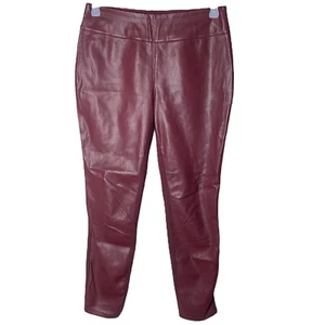 G.I.L.I. QVC Womens Faux Leather Leggings Sz 8 Maroon Moto Mixed Media - Picture 1 of 10