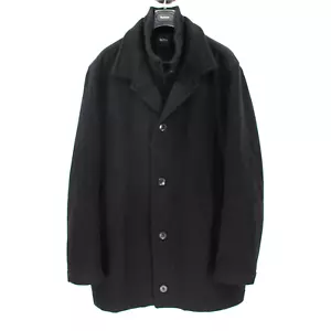 Hugo BOSS Wool Cashmere Zip Up Button Cover Black Jacket Peacoat 46R Overcoat - Picture 1 of 7
