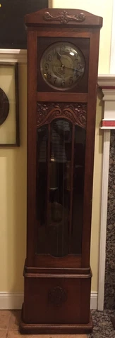 Vintage Arts & Craft, Craftsman carved beveled glass H&B Grandfather Clock 1923 Cover