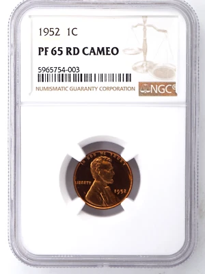 1952 PROOF LINCOLN CENT NGC PF65RD CAMEO 754003 - Image 1 of 2