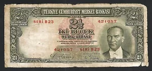 Türkei 2 1/2 Lira 1930 (1939), gut+, 2. Emission, P-126, selten - Bild 1 von 4