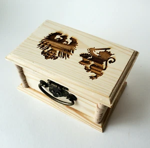 German Eagle Dutch Lion Latched Wooden Box : Free Personalization - Picture 1 of 8