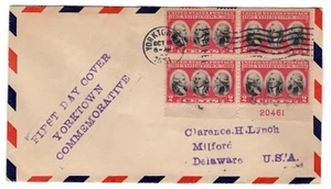 #703 Yorktown 1931 FDC - Planty #67 Listing Copy Plate Block/4 - Picture 1 of 2