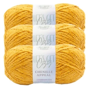(3 Pack) Lion Brand Yarn 941-158AF Chenille Appeal Yarn, Harvest Gold - Picture 1 of 4