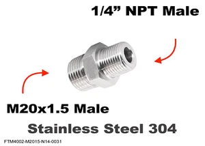 M20x1.5 Male to 1/4" NPT Male Stainless Sensor Adaptor Fittings Conversion - Picture 1 of 4
