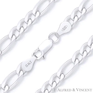 Figaro Figaroa Link 5.5mm Solid .925 Italy Sterling Silver Italian Chain Anklet - Picture 1 of 2