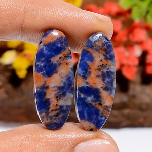 Natural Sodalite Oval Shape Cabochon Loose Gemstone Pair 20 Ct. 25X10X4 mm - Picture 1 of 4