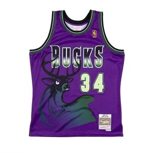 Ray Allen Milwaukee Bucks 1996-97 Authentic RELOAD Swingman Jersey - Purple/Lime - Picture 1 of 3