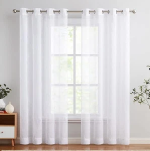 Sheer Curtains 84 in for Bedroom Bleach White Window Drapes for Living 1 Pair US - Picture 1 of 7