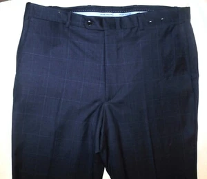 NWOT Men's 38 Peter Millar Wool Dress Flat Front Pants in Blue Windowpane Plaid - Picture 1 of 11