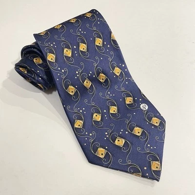 Gravata de seda Versace Classic V2 masculina azul 59" 3,75" feita à mão geométrica - Imagem 1 de 4