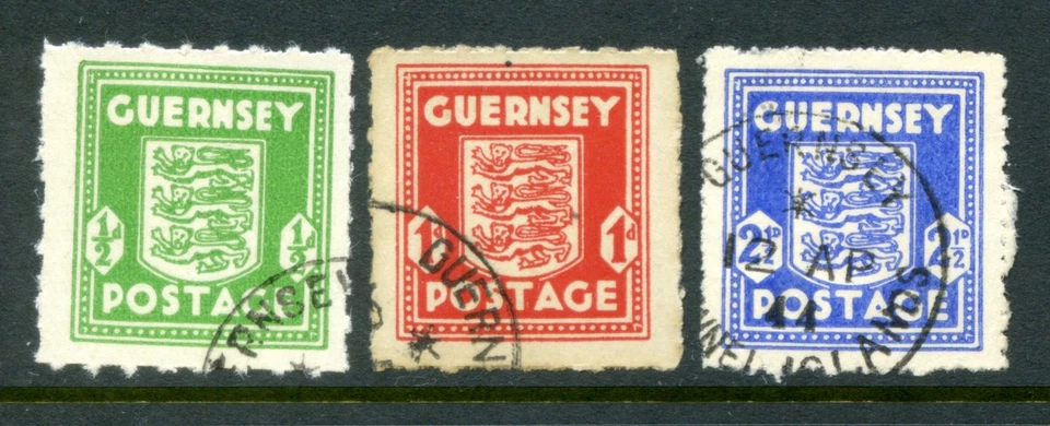 1942 GUERNSEY C.I. SET 3v KING GEORGE 6th WAR TIME DEFINITIVES  FINE USED SG1-3 - Image 1 of 1
