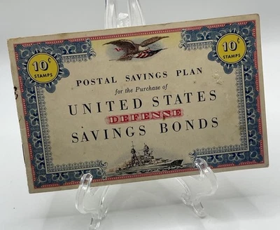 WWII US Postal Savings Plan War Defense Booklet with 10 Cent Stamps 10c WW2 - Image 1 of 4