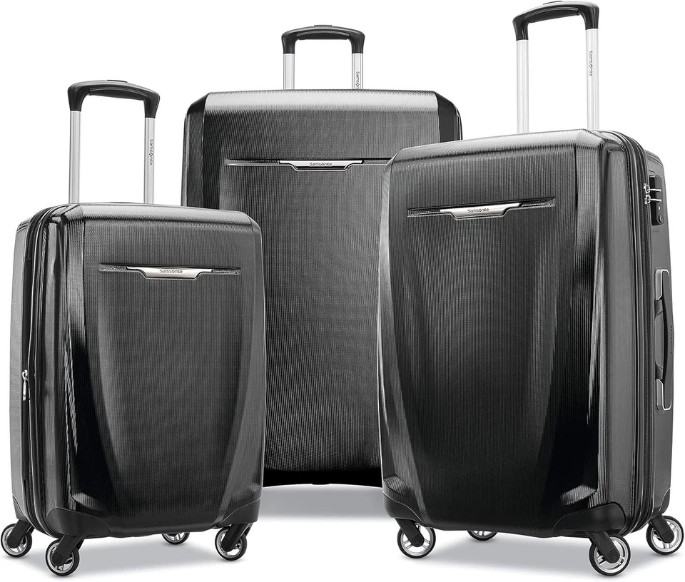SAMSONITE WINFIELD 3 DLX HILANDEROS DE EQUIPAJE RÍGIDO JUEGO DE 3 PIEZAS 20/25/28 - NEGRO Foto 1 de 4