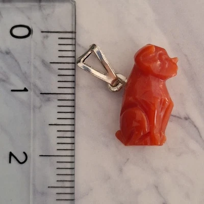  CIONDOLO CANE  VERO CORALLO DI SARDEGNA E ARGENTO 925 UNICO ESEMPLARE REGALO - Immagine 1 di 4