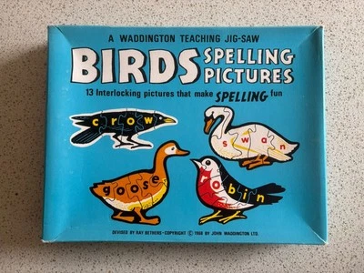 Vintage 1968 Waddington’s Spelling Words Birds Teaching Jigsaw Puzzle Complete - Image 1 of 4