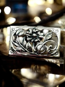 Vintage Sterling Silver Floral Brooch Pin - Picture 1 of 10