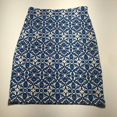 Falda lápiz Roz & Ali para mujer con estampado floral de vid tejida en azul blanco talla M Foto 1 de 4