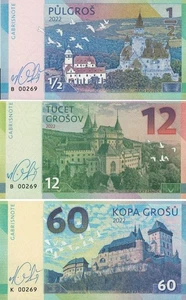 Czechoslovakia; 1/2, 12, 60 Grosz 2022; Castles Set x3 UNC; Gabris sign; Same nr - Imagen 1 de 10