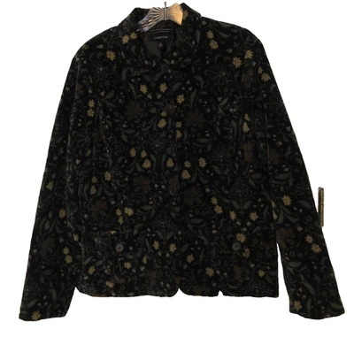 Jaqueta Blazer Lands End Feminina Antiga M Veludo Azul Estampa Floral Botão Frontal - Imagem 1 de 4