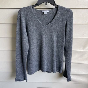 Ann Taylor Cashmere Sweater Size S Silver Spectacles Long Sleeve V-Neck Luxury - Picture 1 of 8