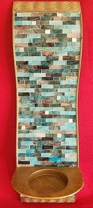 Aplique de pared de mosaico aguamarina dorado verde candelabro 20" de alto - Imagen 1 de 7