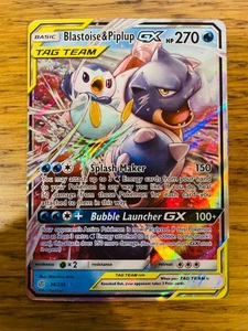 NM! Blastoise & Piplup GX (38/236) Cosmic Eclipse Tag Team Holo Pokemon Karte! - Bild 1 von 4