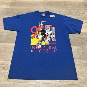 Vintage Disney Marathon Shirt XL Blue Running 1995 Inaugural Race New USA Made - Picture 1 of 10