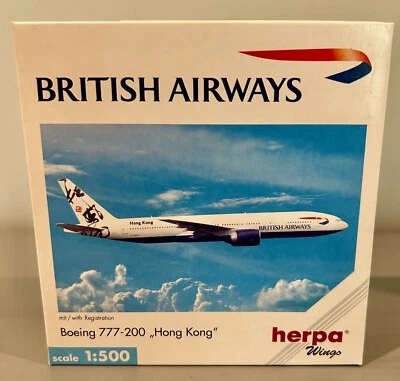 HERPA WINGS BRITISH AIRWAYS BOEING 777-200 "Hong Kong" SCALE 1:500 #506465 - Image 1 of 4
